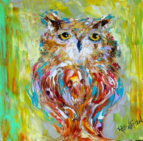 Original Oil Owl Painting Palette Knife Modern Impressionism