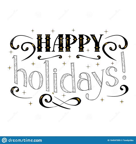 Happy Holidays Black And White Letters Vintage Lettering On White