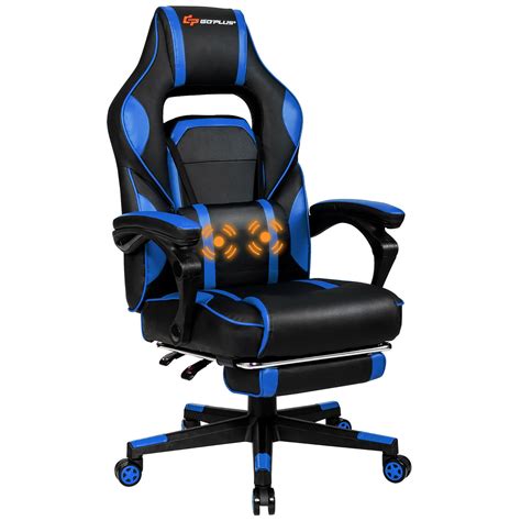 buy goplus massage gaming chair reclining racing computer office chair with footrest blue online