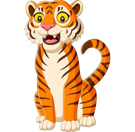 Tigre Sonriente De Dibujos Animados Aislado En Blanco Vector Premium