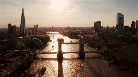 Establishing Aerial View Of Tower Bridge Shard London