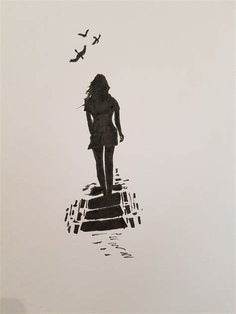 Sad Girl Walking Away Drawing