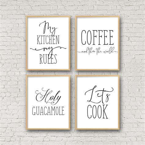 Set Of 4 Funny Kitchen Wall Art My Kitchen My Rules Coffee Etsy