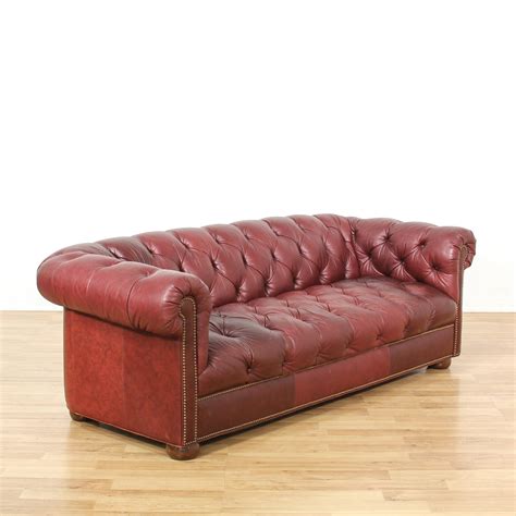 Leather Burgundy Tufted Sofa Loveseat Vintage Furniture San Diego