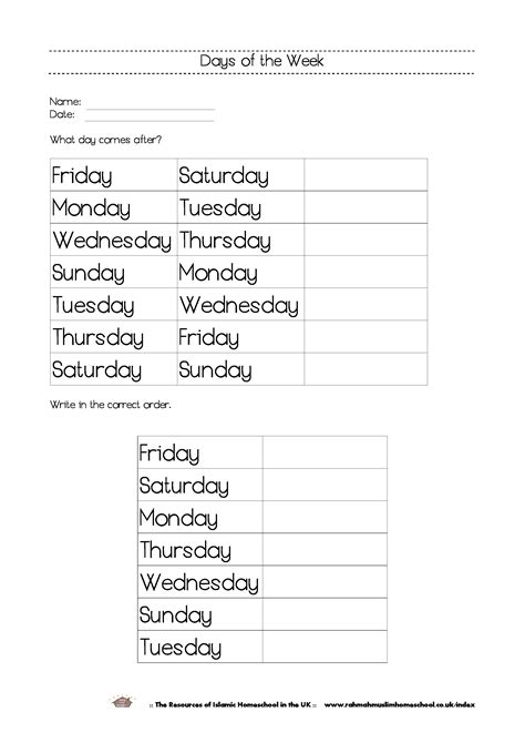 Free Printable Days Of The Week Workbook And Poster The Islamic Home