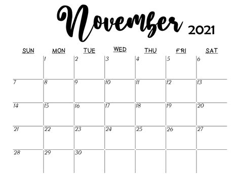 Blank November 2021 Calendar Editable