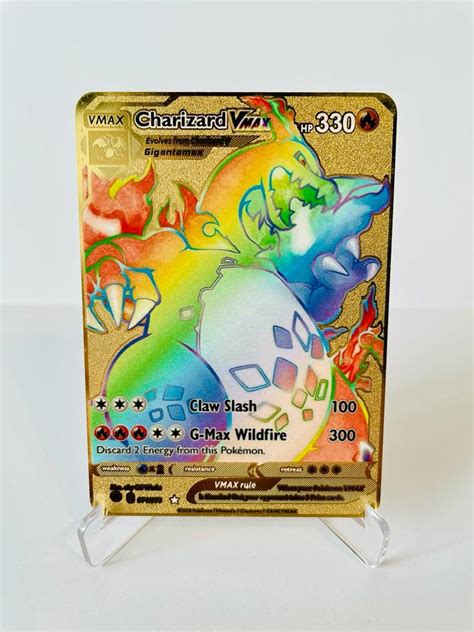 Pokémon Glurak Vmax Set Of 3 Charizard Rainbow Metal Gold Etsy