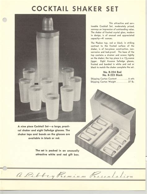 Libbey Glass Company Cocktail Shaker Set 1937 Mixology Pro