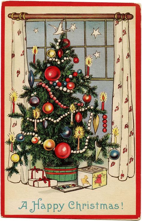 a happy christmas christmas postcard christmas art vintage christmas tree