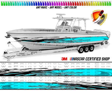 Aqua And Black Splatter Graphic Vinyl Boat Wrap Decal Fishing Pontoon