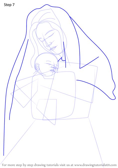 Learn How To Draw Mary Holding Baby Jesus Nativity Christmas Step By