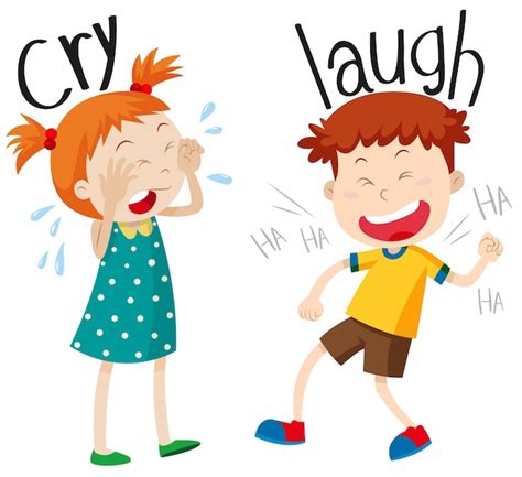 Opposite Adjectives Cry And Laugh Vector Free Download