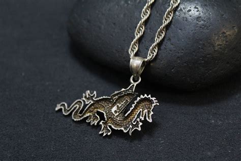 Sterling Silver Dragon Necklace Sterling Silver Dragon Pendant Long