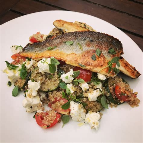 Crispy Sea Bass With A Feta And Quinoa Summer Salad