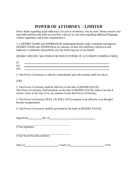 40 Free Limited Power Of Attorney Forms Special Poa
