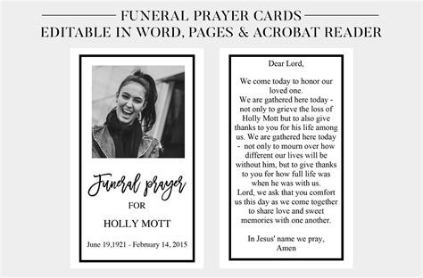 Funeral Prayer Cards Printable Funeral Cards Memorial Etsy