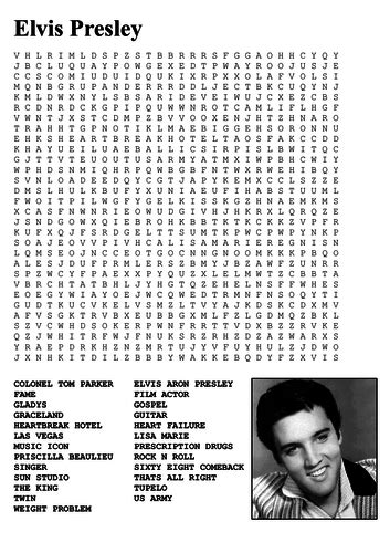 Elvis Presley Word Search By Sfy773 Teaching Resources Tes
