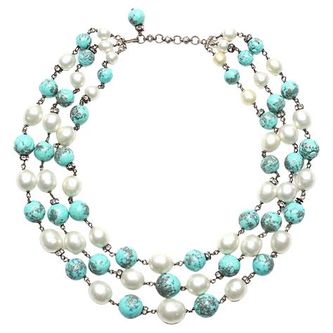 Grey Pearl And Turquoise Necklace For Sale At 1stDibs