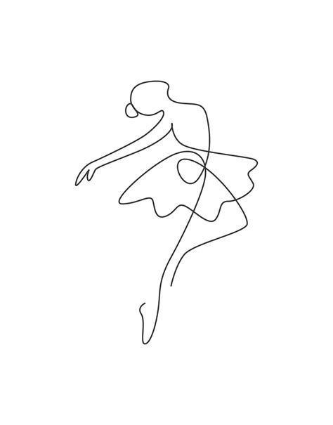 One Single Line Drawing Sexy Woman Ballerina Vector Illustration Minimalist Pretty Ballet
