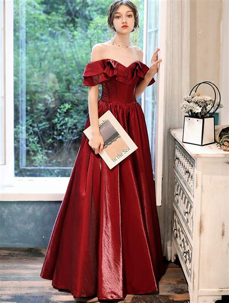 vintage evening gown burgundy off shoulder prom dress florashe