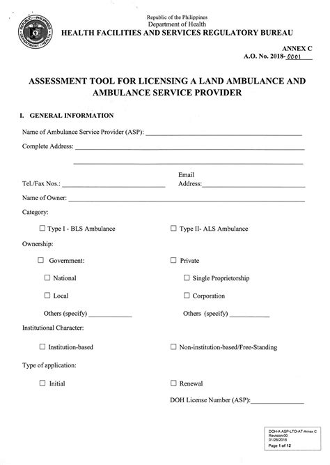 Assessment Tool For Ambulance And Ambulance Service Provider 2018