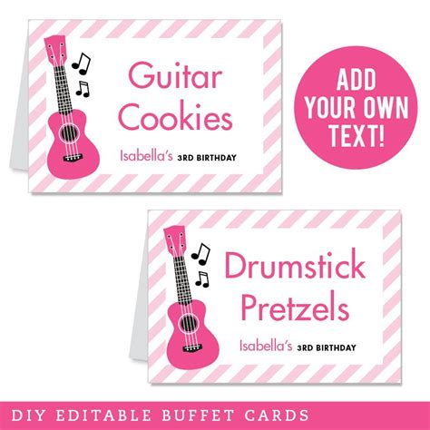 Pink Rock Star Party Editable Buffet Cards Instant Download Rockstar
