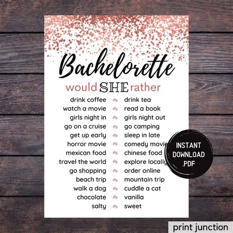 Bachelorette Would She Rather Bachelorette Party Games Rose Etsy