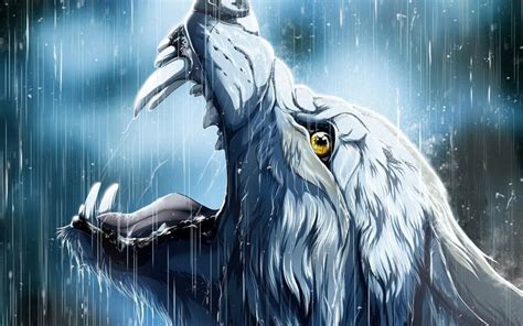 Art Animal Fantasy Wolf Rain Fangs Canvas Wall Poster Alpha Wolf