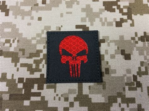 Specwarfare Airsoft Warrior Punisher Skull Navy Seal Reflective Patch Black Red