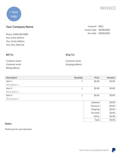 Free Sample Invoice Template In Word Paypal Business Resource Center