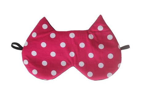 Magenta Dark Pink With White Polka Dot Satin Cat Pattern Handmade Sleep Sleeping Eye Mask