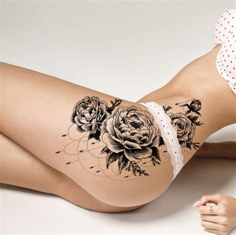floral sexy temporary tattoos on hips thighs and sides of the body rose line art temporary