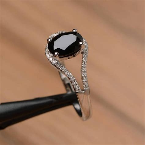 Natural Black Spinel Ring Oval Cut Gemstone Ring Black Etsy