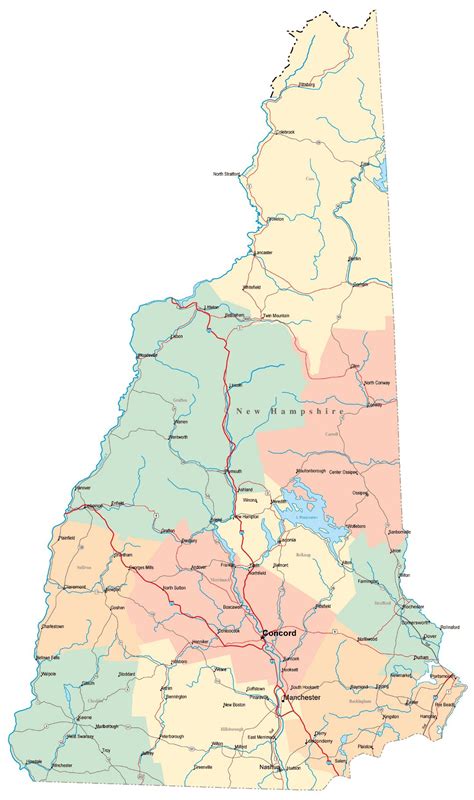 Large Administrative Map Of New Hampshire State With Roads