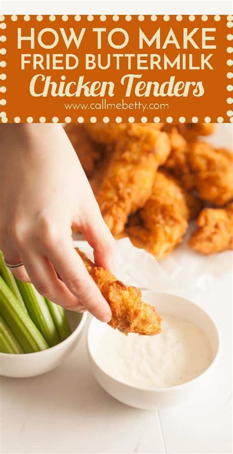 After the buttermilk soak, dredge the chicken pieces in seasoned flour, and fry them in hot oil until crisp and golden. How to Make Homemade Fried Buttermilk Chicken Tenders | Call Me Betty