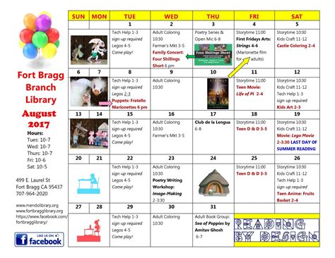 August Calendar Of Events Fort Bragg Library
