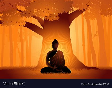 Siddhartha Gautama Enlightened Under Bodhi Tree Vector Image