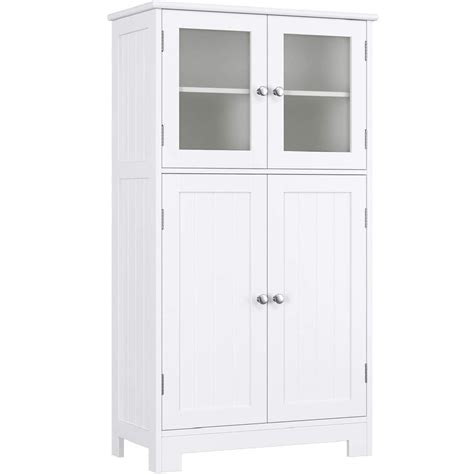 Homfa Bathroom Floor Storage Cabinet Wood Linen Cabinet With Doors And