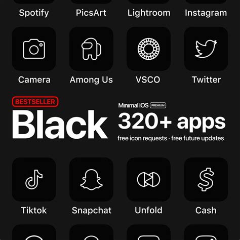 320 Black App Icons Premium Icon Pack For Aesthetic Dark Etsy
