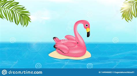 Summer Vector Banner Design Concept With Pink Flamingo Pool Float