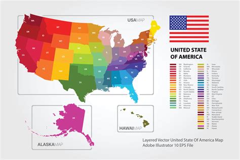 Colorful United States Of America Map Vector Of The Drawn With High