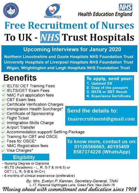Free Nurses Recruitment To United Kingdom Nhs Trust Hospitals Tnais Overseas Recruitment