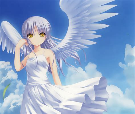 Wallpaper Illustration White Hair Anime Girls Wings Angel Orange