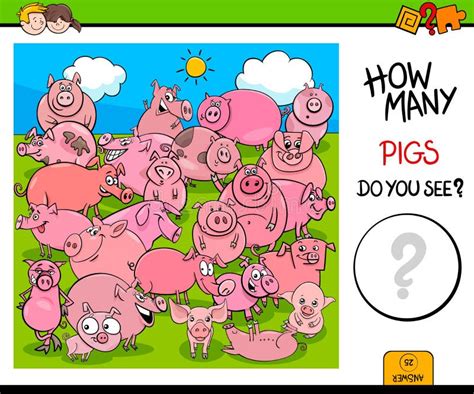 Counting Pig Characters Educational Activity Stock Vector