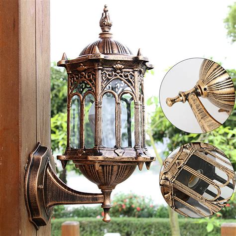 Antique Brass Lantern Wall Lamp Garden Lantern Light Outdoor Sconce Porch Light