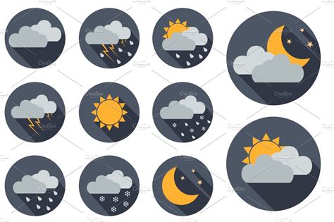 11 Vector Weather Icons Flat Design Icons ~ Creative Market
