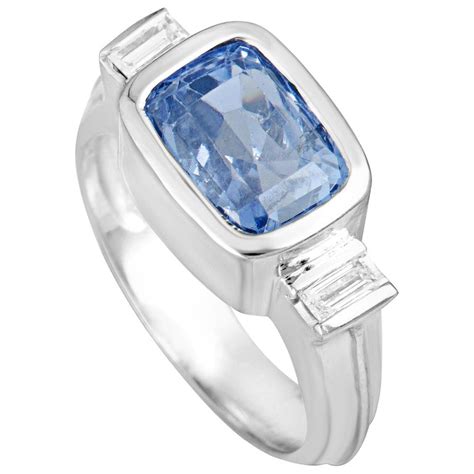 Baguette Diamonds Rectangle Sapphire White Gold Ring For Sale At 1stdibs