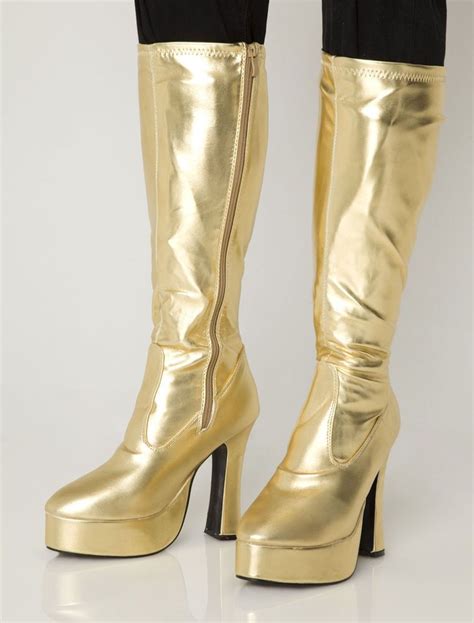 Gold Gogo Boots Womens Retro Knee High Platform Boots Size 7 Uk