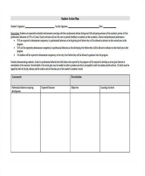 Action Plan Template For Students