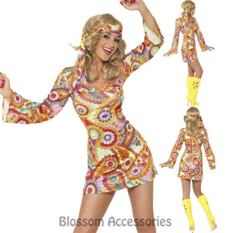 Cl408 60s Hippie Chick Disco 1970s Retro Groovy Go Go Dance Party Dress Costume Ebay